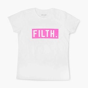 Ladies FILTH. Tee - White With Pink Logo